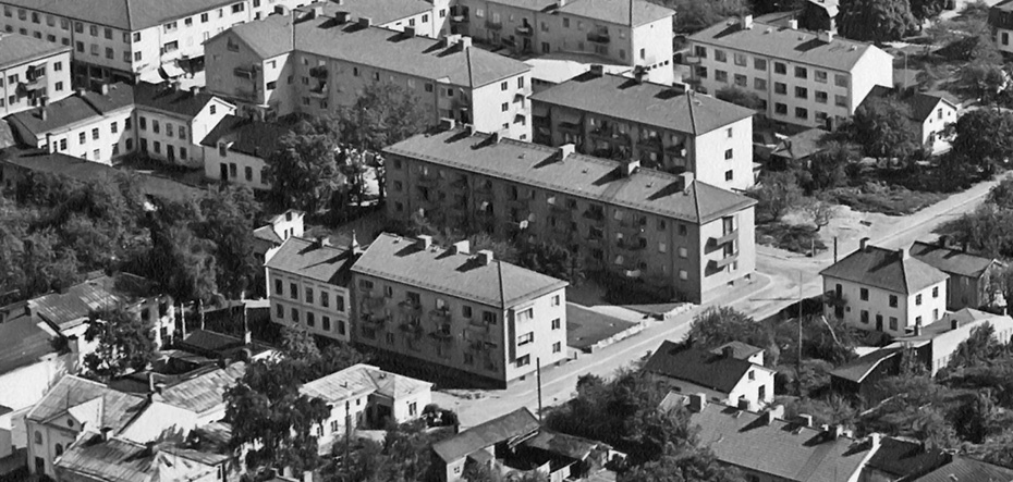 Flygbild över kvarteret Njord 1948